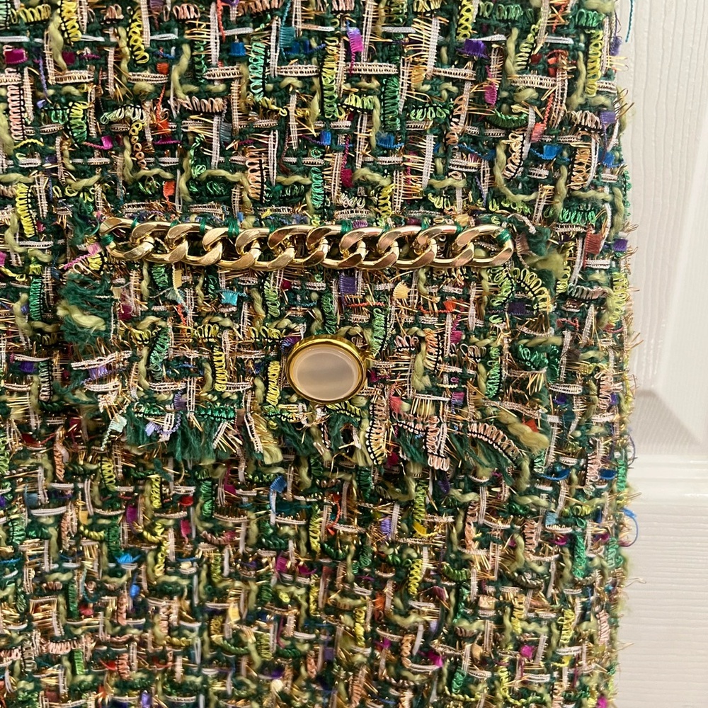 Alexia Admor Green and Gold Tweed Sheath Dress Size 14 - Picture 5 of 7